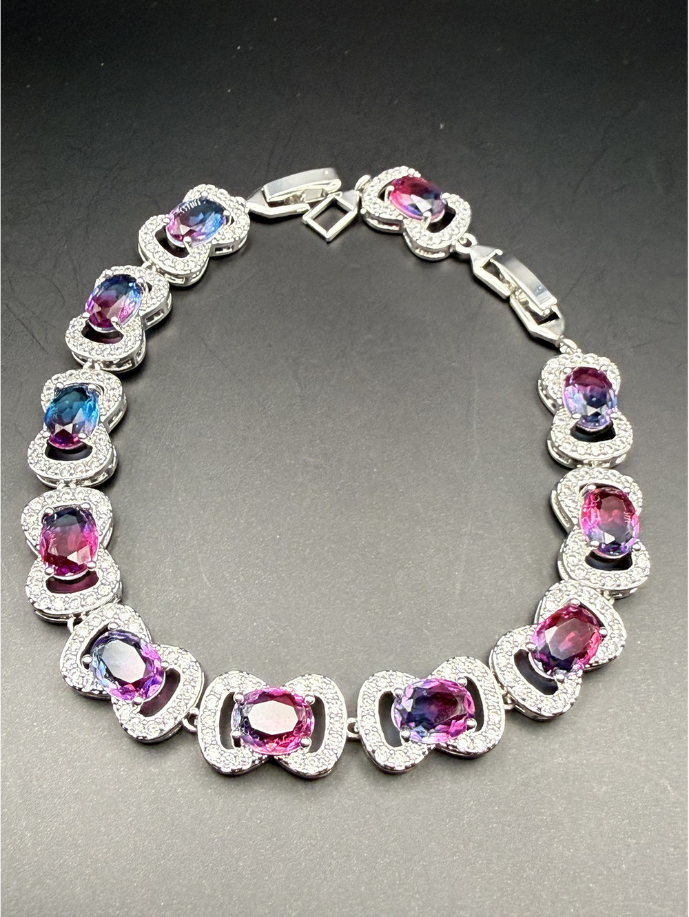 candy+clover elite pink blue gradient crystal 14k white gold plated bracelet